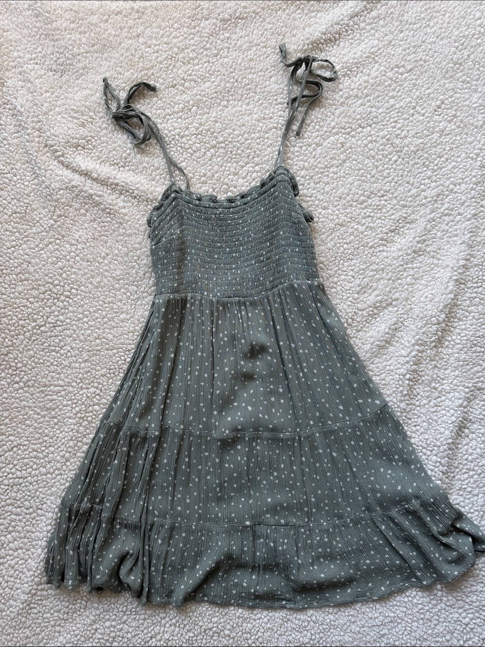 Abercrombie & Fitch Sage Green Smocked Tie-Strap Dress Size M